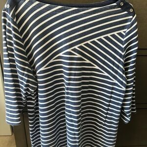 Karen Scott Navy and White Striped Blouse